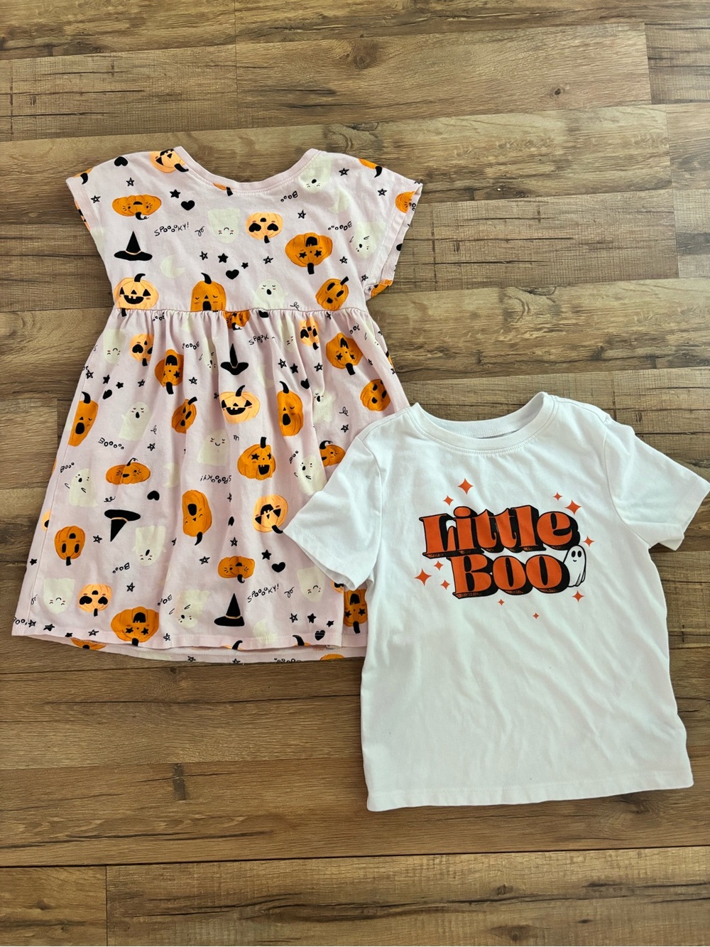 Girls Old Navy Pink Pumpkin Dress and White 'Little Boo' Tee